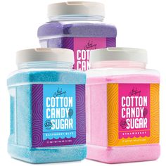 three jars of cotton candy sugar