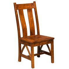 a wooden chair sitting up against a white background