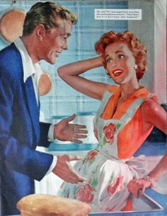 an old movie poster with a man talking to a woman