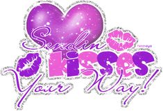 the words sending kiss your lips are in pink and purple with stars on it, as well as an image of a heart