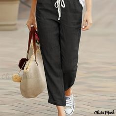 Olivia Mark - Premium Plus Size Womens Casual Pants - Solid Color Drawstring Elastic Waist Harem Pants, Soft and Comfortable Outfit Date Ideas, Tshirt Outfit Summer, Cute Outfits Summer, Celana Fashion, Date Outfit Ideas, Fancy Outfit, Outfit Ideas Cute, Linen Joggers, Outfit Date