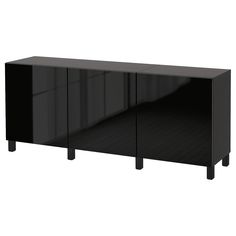 a black cabinet with three doors and two drawers