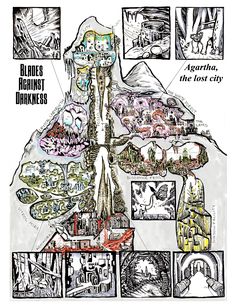 an illustrated map with many different things in it