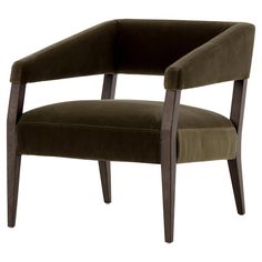 the arm chair is upholstered with a dark wood frame