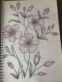 a drawing of pink flowers on white paper