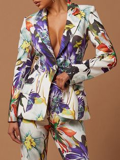 Affordable price buy Blazers on Stylewe, SPU: 1KBL6Q93DB, Color: As Picture, Material:Polyester, Neckline:Lapel Collar. Winter Outfits Christmas, Fitted Coat, Lapel Blazer, Printed Blazer, Fit Inspo, Lapel Collar, Blazers For Women, Outerwear Women, Floral Printed