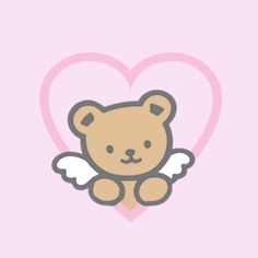 a brown teddy bear with angel wings on a pink heart shaped wallpapers background