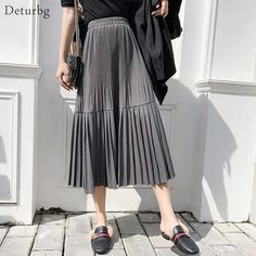 Elegant Solid Color Vintage High Waist Pleated Chic Skirt – lastrafashion Gray High Waist Pleated Skirt For Spring, Fitted Gray Pleated Summer Skirt, Gray Fitted Pleated Skirt For Summer, Fitted Gray Pleated Skirt For Summer, Summer Gray Pleated Skirt, Spring Gray Midi-length Skirt, Gray Midi Length Skirt For Spring, Spring Gray Midi Length Skirt, Spring Gray Midi Skirt