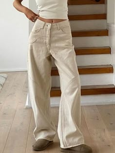 1Measurement In CMsizeHips(cm)Pant Length(cm)Waist(cm)S909562M929666L949770XL969874 Vibe Apartment, Fit Moodboard, Jean Beige, Chique Outfit, Beige Jeans, Jeans Beige, Streetwear Jeans, Slim Style, High Waist Wide Leg Pants