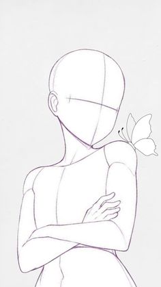 a drawing of a person with a butterfly on their shoulder and arms behind her back