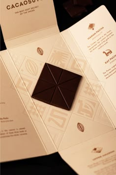 the chocolate bar has been placed on top of the menus and is ready to be eaten