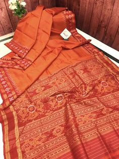 Fiery Orange Color Sambalpuri Silk Saree Traditional Silk Saree, Learn Crafts, Weaving Patterns