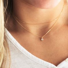 "Layered Ultra Dainty Necklace, Layered Necklace, CZ Silver or Gold Necklaces, Gifts for Women This Ultra Dainty Layered Necklace set of two necklaces is wonderful for everyday wear. A perfect way to wear layers with a minimal look and a touch of sparkle. D E T A I L S -Two separate chains to wear together or alone -Tiny CZ charm 4mm -14kt Gold-Filled or sterling silver -A high quality delicate link chain LENGTH - Please select from the drop down selection. - The standard length is normally 18\" Tiny Pendant Necklace, Delicate Layered Necklace, Dainty Jewelry Necklace, Layer Necklaces, Dainty Necklace Layered, Personalized Gold Necklace, Hammered Necklace, Dainty Gold Jewelry, Dainty Initial Necklace