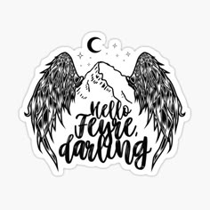 an angel sticker with the words, we're here darbling on it