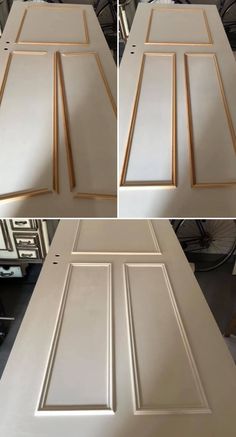 two pictures of the same door, one is white and the other is beige with gold trim