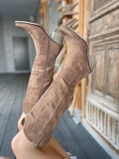 Taupe suede western boots featuring a pointed, block heel, and side zipper closure. 2.5" heel Run true to size Stylish Boots Western, Luxury Plain Toe Boots For Rodeo, Luxury Snip Toe Boots For Rodeo, Wholesale Distributors For Western Boots, Western Shoes Boots, Luxury Snip Toe Cowboy Boots For Spring, Luxury Western Suede Heeled Boots, Luxury Western Style Boots Medium Width, Luxury Fitted Boots For Ranch