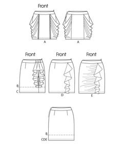 the front, back and side views of an origami skirt with ruffles