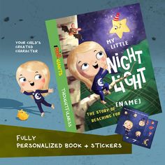 two children's book covers with the title, my little night light and an animated character