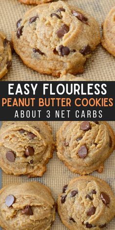 These flourless peanut butter cookies are packed with dark chocolate chips and perfectly soft and chewy. Naturally gluten-free, and about 3 net carbs each! Flourless Peanut Butter Cookies, Recipe Cookies, Desserts Keto, Breakfast Low Carb, Postre Keto, Peanut Butter Chocolate Chip Cookies, Cookies Easy, Low Carb Sweets