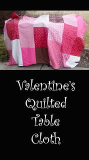 valentine's quilted table cloth is displayed on the sidewalk with text overlay