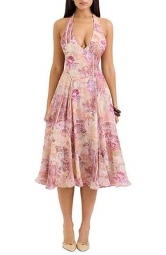 Get ready for garden-party season in a dreamy georgette sundress blooming with a stunning floral print and cut with a back-exposing halter neck. Exclusive retailer Hidden back-zip closure Halter neck Sleeveless, with cutaway shoulders Lined 100% polyester Dry clean Imported Halter Sundress, Midi Sundress, Floral Patchwork, Patchwork Print, House Of Cb, Print And Cut, Halter Neck, Garden Party, Sundress