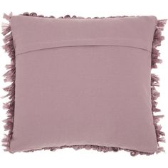 a purple pillow with tassels on the front and back of it, against a white background