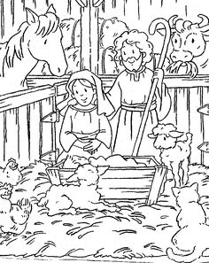 the birth of jesus coloring page for kids with pictures and words to color on it