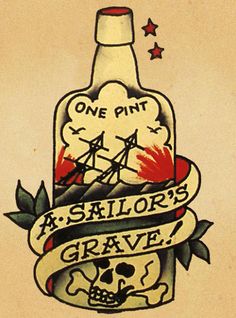 a bottle with a skull and crossbones on the label that says, one pin as sailor's grave