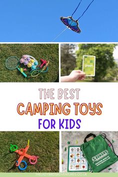 Photos of toys like kites, hoopla, cards and more. Text reads the best camping toys for kids I Spy Books, Camping Toys, Camping With Toddlers, Toys For Toddlers, Family Camping Trip, Best Toys, Travel Toys, Getting Up Early