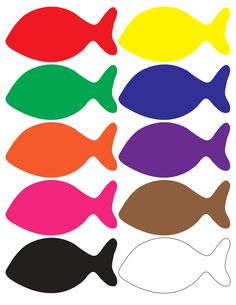 different colored fish silhouettes are shown in the shape of an animal's head