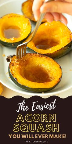 the fastest acorn squash you will ever make is on a plate with a fork