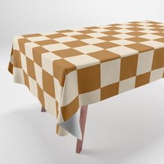 a table with a checkered cloth on it