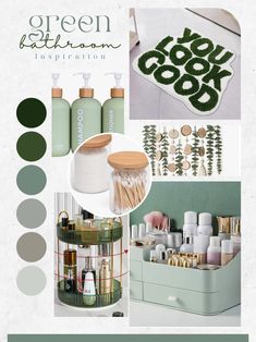 a collage of green products and accessories