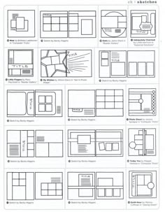 the layout sheet for an interactive presentation is shown in black and white, with several different sections