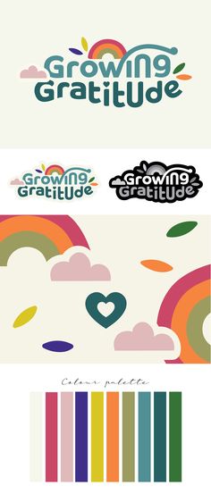 the logo design for growing grateful is shown in different colors and shapes, including rainbows