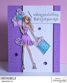 a handmade birthday card with a girl holding a shopping bag and the words wishing you a birthday that is just your style