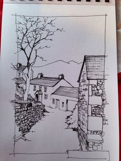 this is a drawing of a house and tree