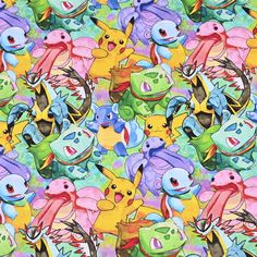 a lot of different colored pokemon characters on a colorful background