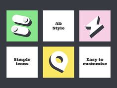 four different types of logos with the words easy to customise and 3d style on them