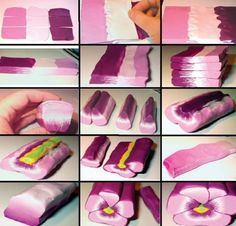 step by step instructions on how to make pink and white flowers with fondant paint