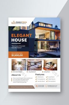 Elegant Real Estate House Flyer Templates#pikbest#Templates#Flyer#Corporate Homestay Poster Design, House Poster Design, Open House Flyer, Poster House, Compound Wall Design, House Poster