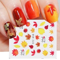 Nail Water Decals, Unghie Nail Art, Fall Nail Art Designs, Cute Nails For Fall, Thanksgiving Nails, Art Water, Fall Nail Art, Art Halloween, Fall Nail Colors