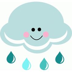 a smiling cloud with rain drops around it