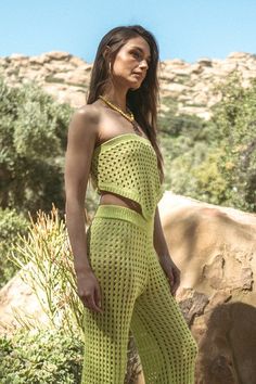 Limeade Crochet Tie Top Featuring a crochet style strapless top in lime green with matching crochet pants Style Number: 884457 Tie Crochet Top, Crochet Tie Top, Green Crochet Top, Crochet Pant, Tie Crochet, Matching Crochet, Crochet Tie, Crop Top Short Sleeve, Verde Lima