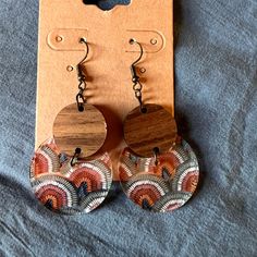 Super Cute Handmade Earrings! These Are Made With Wood And Acrylic. The Pattern Is A Boho Rainbow. I Will Offer Great Deals On Bundles! Hand Painted Earrings Wood, Wood And Acrylic, Earrings Wood, Hand Painted Earrings, Painted Earrings, Wood Acrylic, Boho Rainbow, Acrylic Colors, Jewelry Handmade