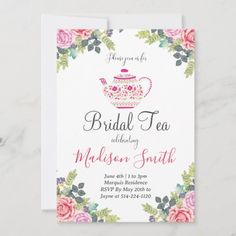 $1.93 | Teapot Bridal Shower Tea Party Invitation | Bridal Shower Invitations | tea, party, bridal, shower, wedding, teapot, floral, breakfast, brunch, luncheon Tea Party Invitations, Bridal Tea, Tea Party Bridal Shower, Bridal Shower Tea, Bridal Shower Invitations, Shower Invitations, Breakfast Brunch, Tea Party, Party Invitations