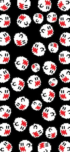 a black background with red and white pixeles on the bottom half of each piece