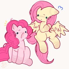 two pink ponys sitting next to each other