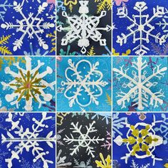 paper snowflakes are shown in different colors