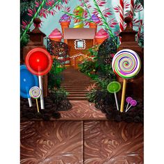 an image of a garden scene with lollipops